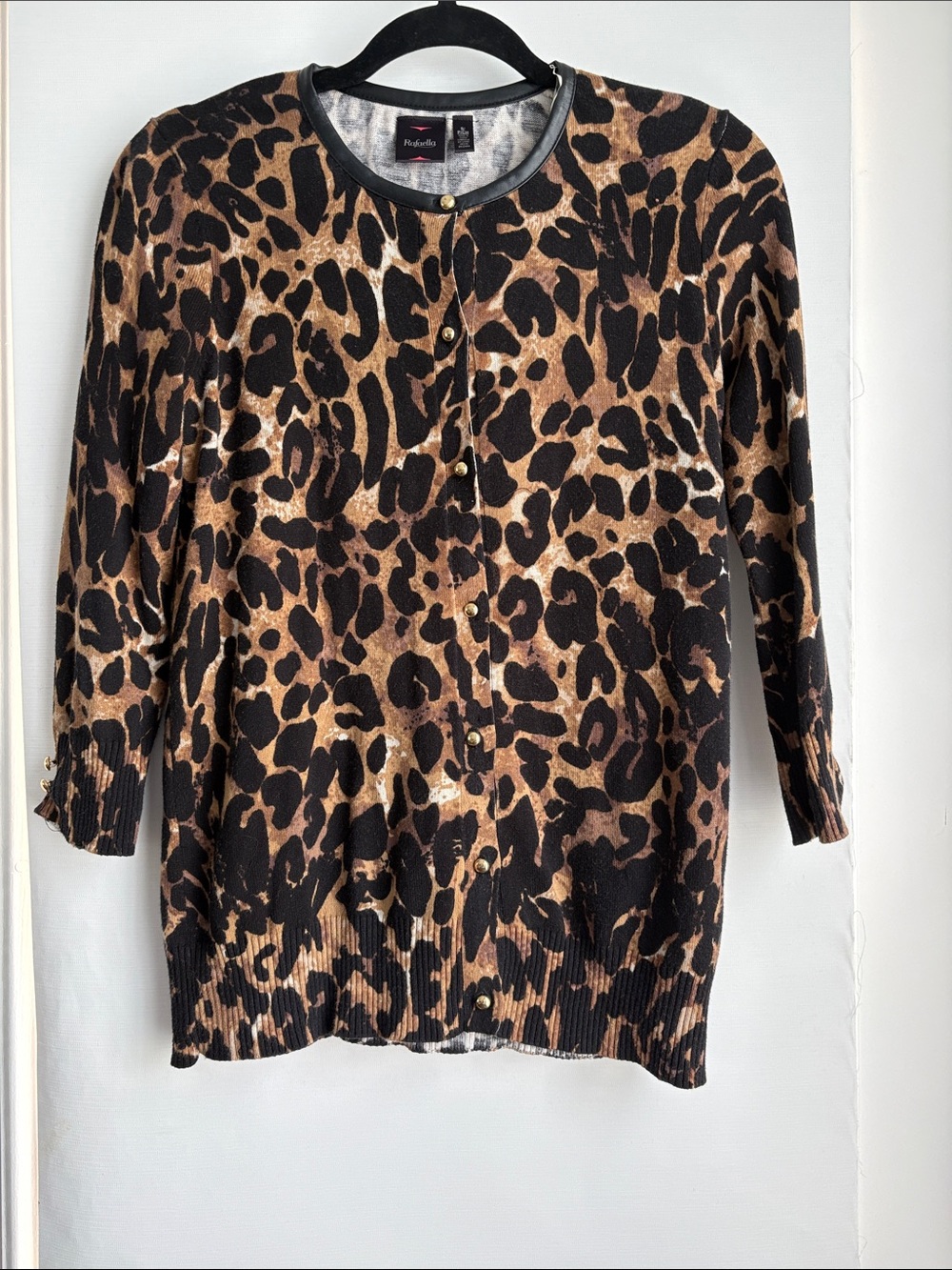 Rafaella Black and Brown Leopard Print Cardigan Sweater tub 1